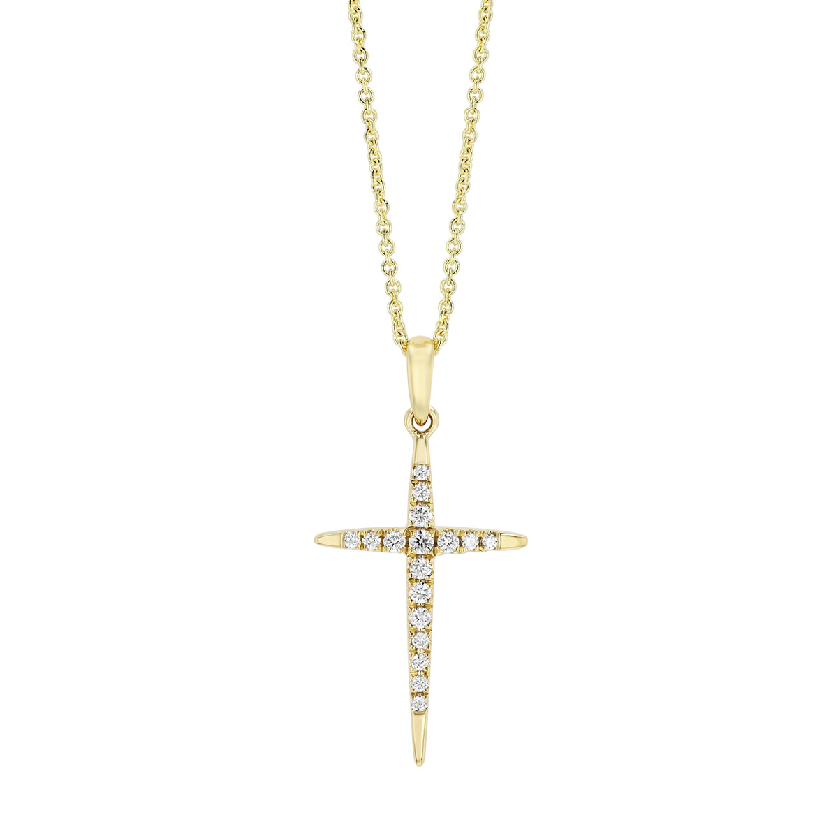Diamond Tapered Cross Pendant in Yellow Gold, 18