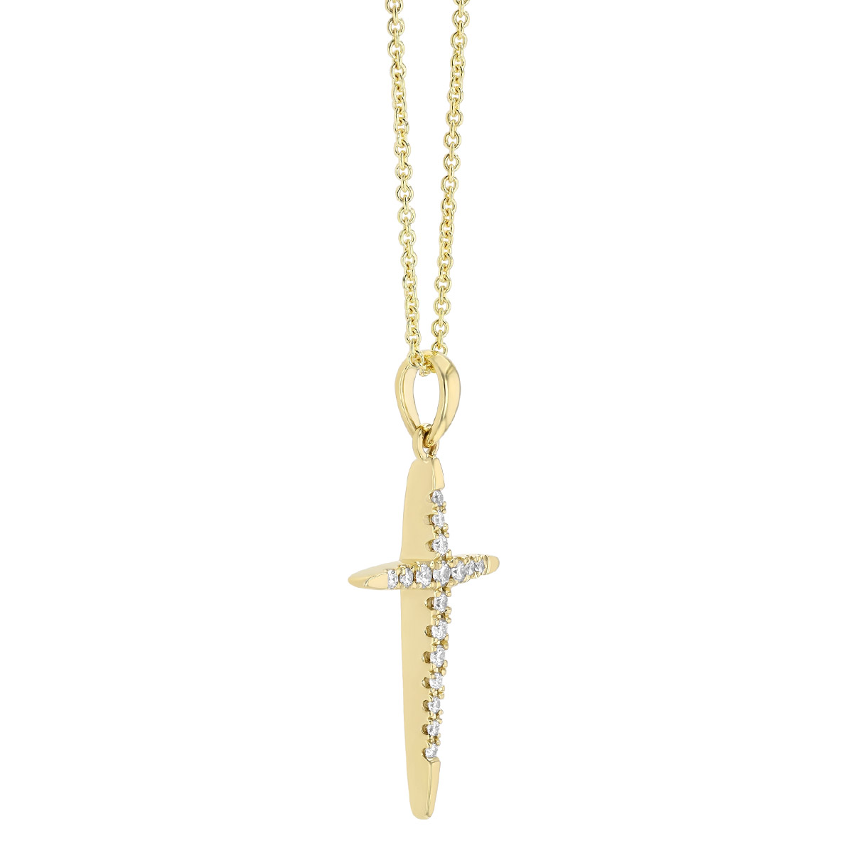 Diamond Tapered Cross Pendant in Yellow Gold, 18