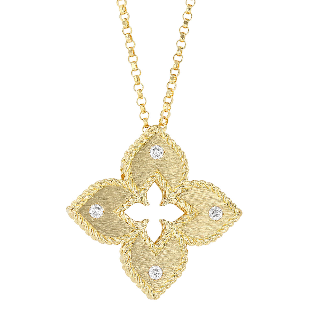 Roberto Coin Venetian Princess Flower Yellow Gold Pendant with Diamonds, 18