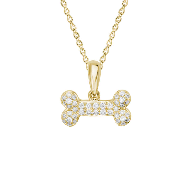 Diamond Pavé Dog Bone Pendant in Yellow Gold, 18