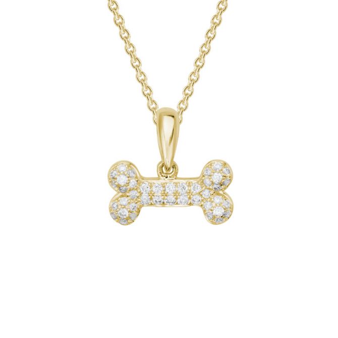 Diamond Pavé Dog Bone Pendant in Yellow Gold, 18"