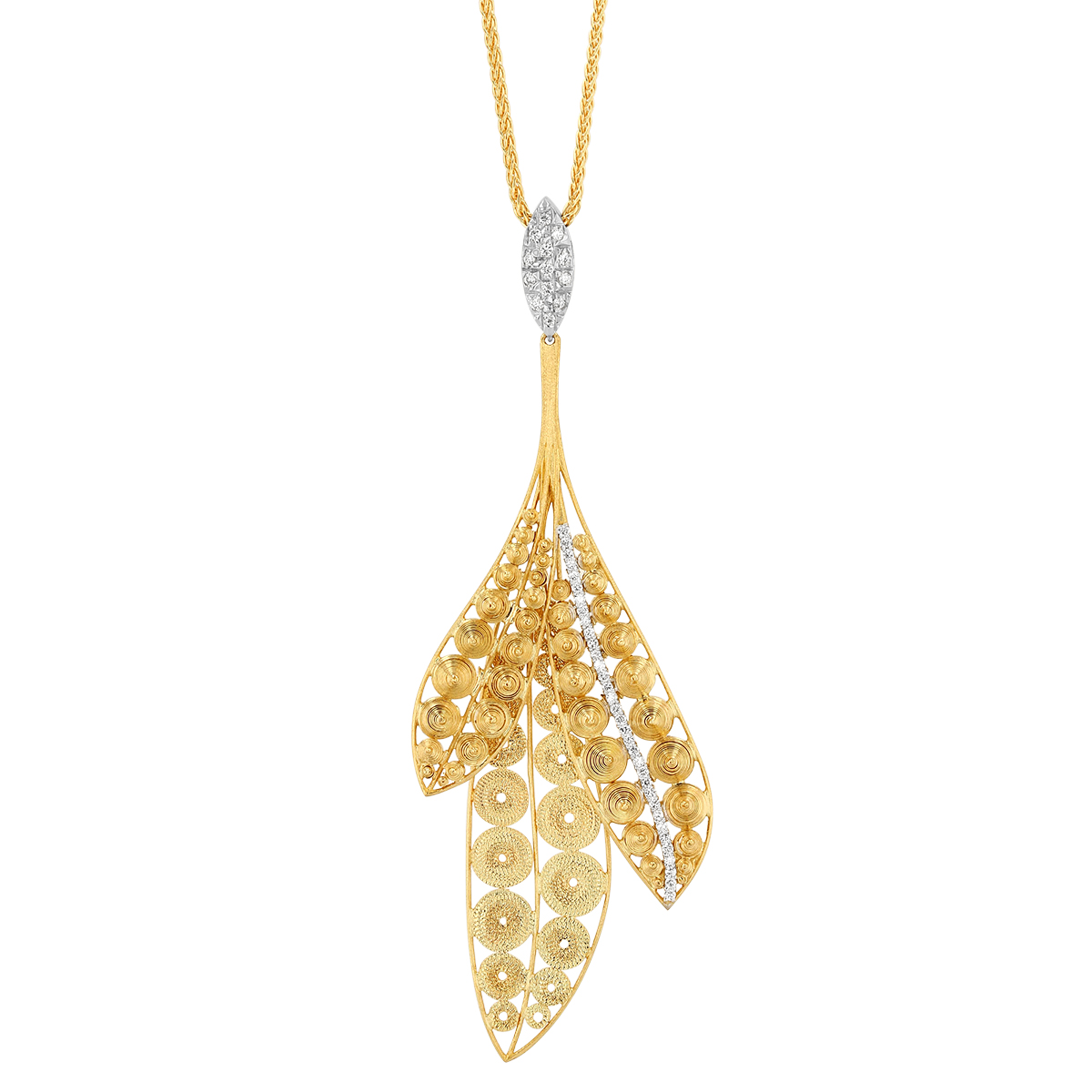 Luisa Rosas Luz Diamond Leaf Pendant in Yellow Gold, 24