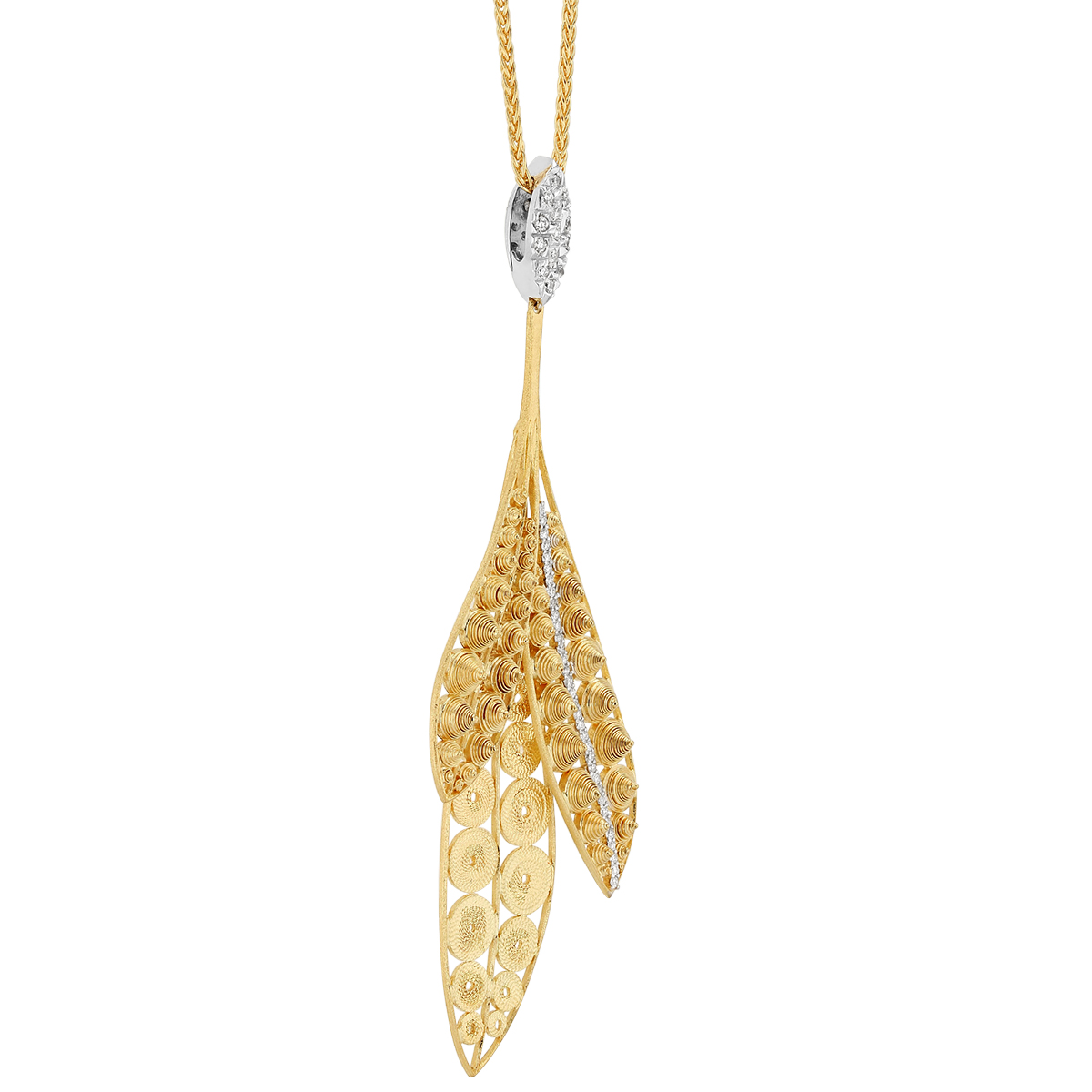 Luisa Rosas Luz Diamond Leaf Pendant in Yellow Gold, 24