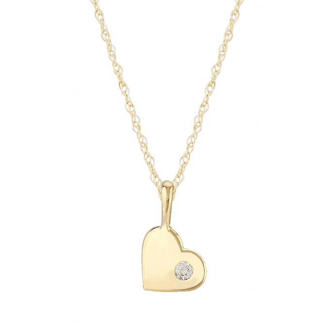 Yellow Gold Heart Pendant with Flush Set Diamond, 18"