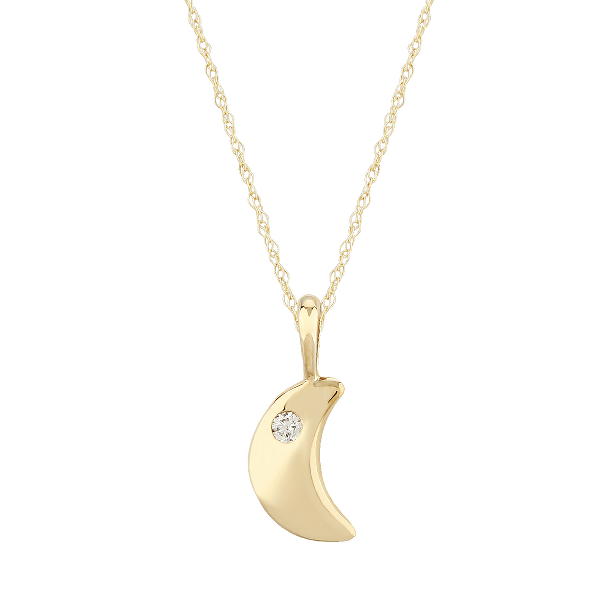 Yellow Gold Crescent Moon Pendant with Flush Set Diamond, 18