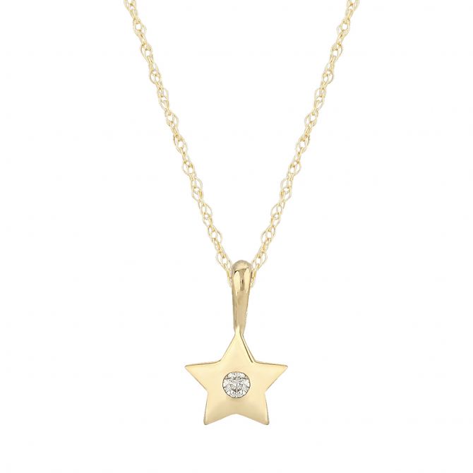 Yellow Gold Star Pendant with Flush Set Diamond, 18"