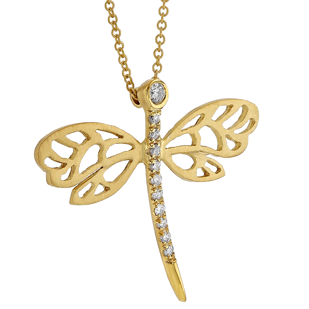 Marika Yellow Gold Dragonfly Pendant with Diamonds, 18