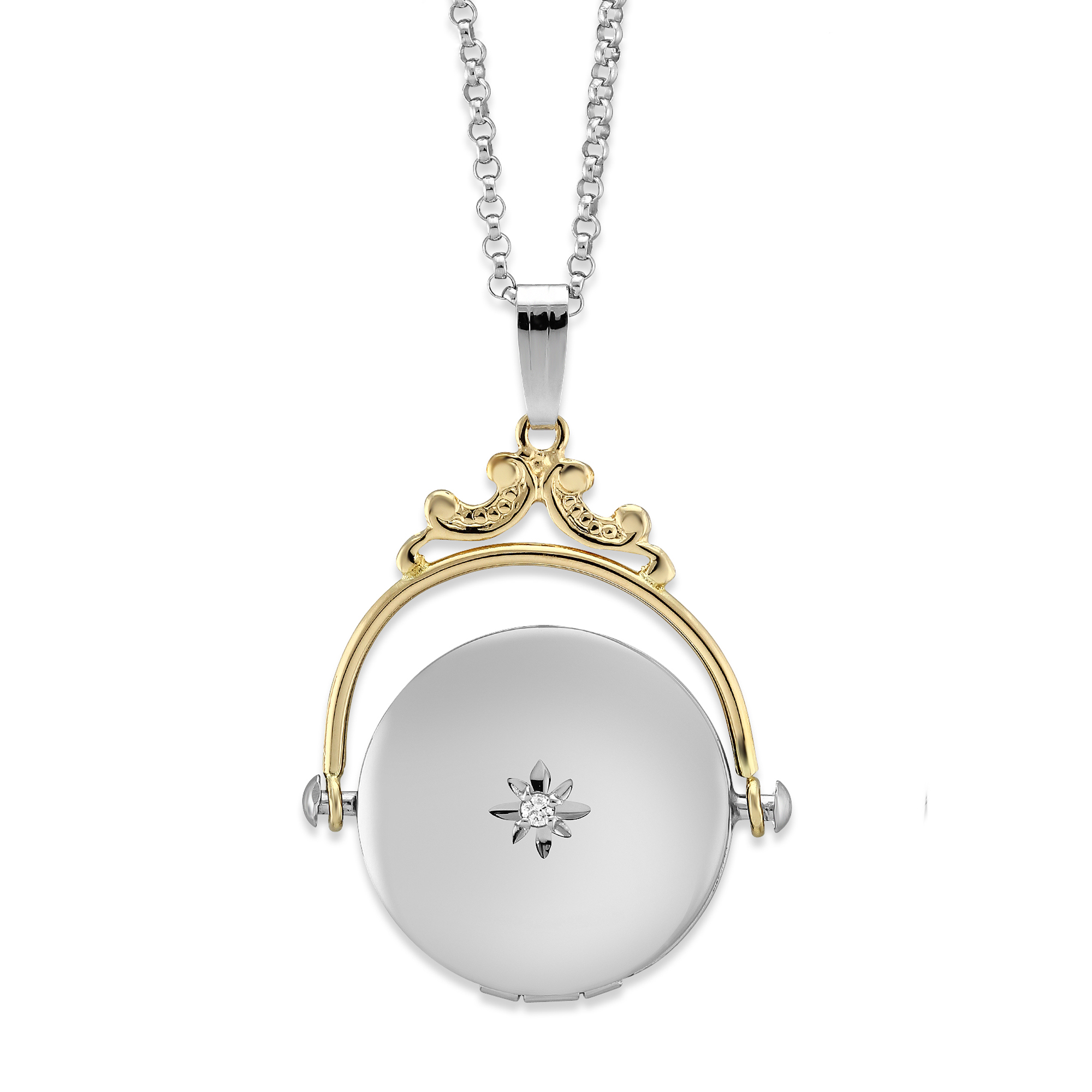 14K Yellow Gold & Sterling Silver Diamond Spinner Locket, 18