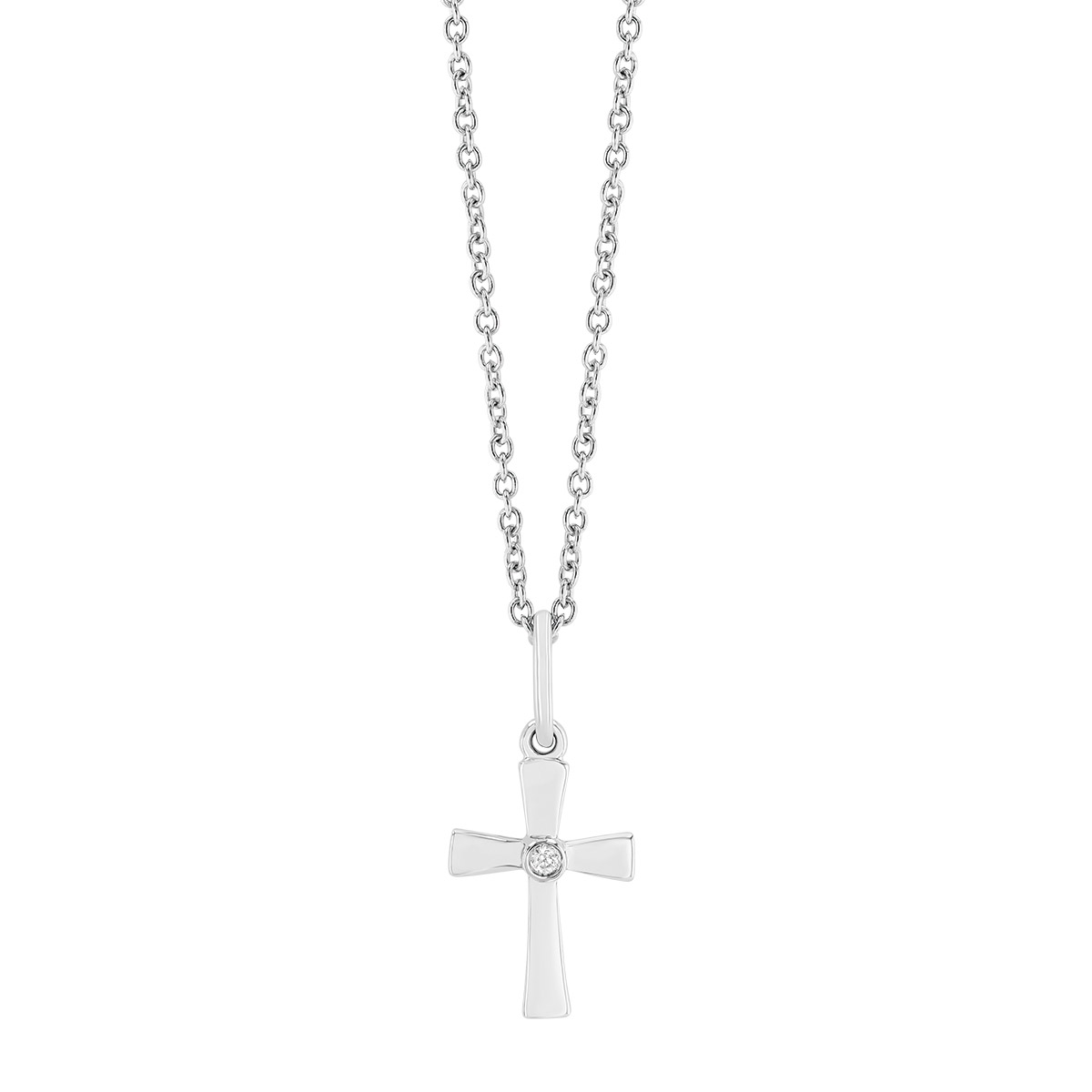 Sterling Silver Dainty Diamond Cross Pendant, 15