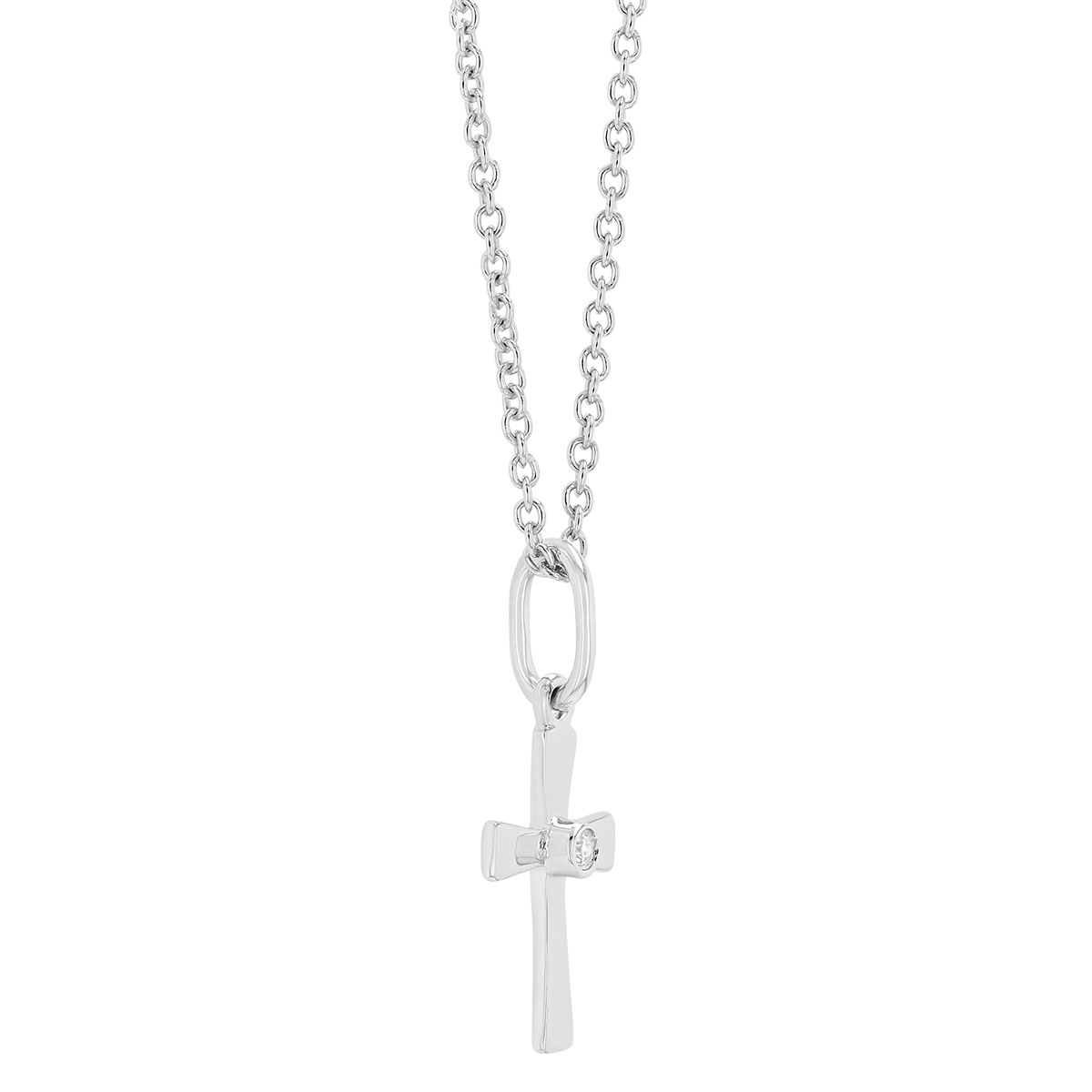 Sterling Silver Dainty Diamond Cross Pendant, 15