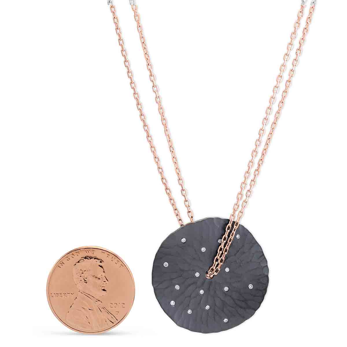 Toby Pomeroy Blackened EcoSilver Diamond Oasis Mist Pendant with 14K Rose Gold Double Chain