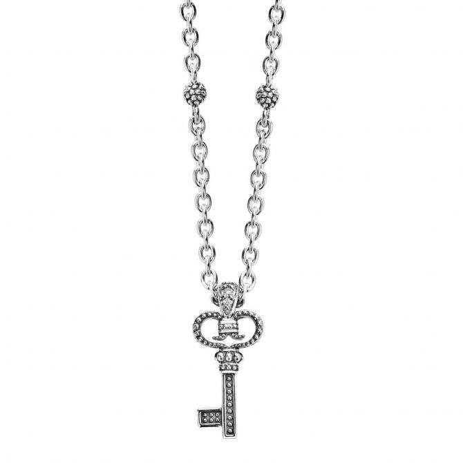 LAGOS Sterling Silver Diamond Pavé Beloved Key Small Pendant, 16-18"