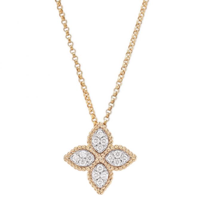 Roberto Coin Princess Flower Medium 18K Gold Pendant Necklace with Diamonds, 18"