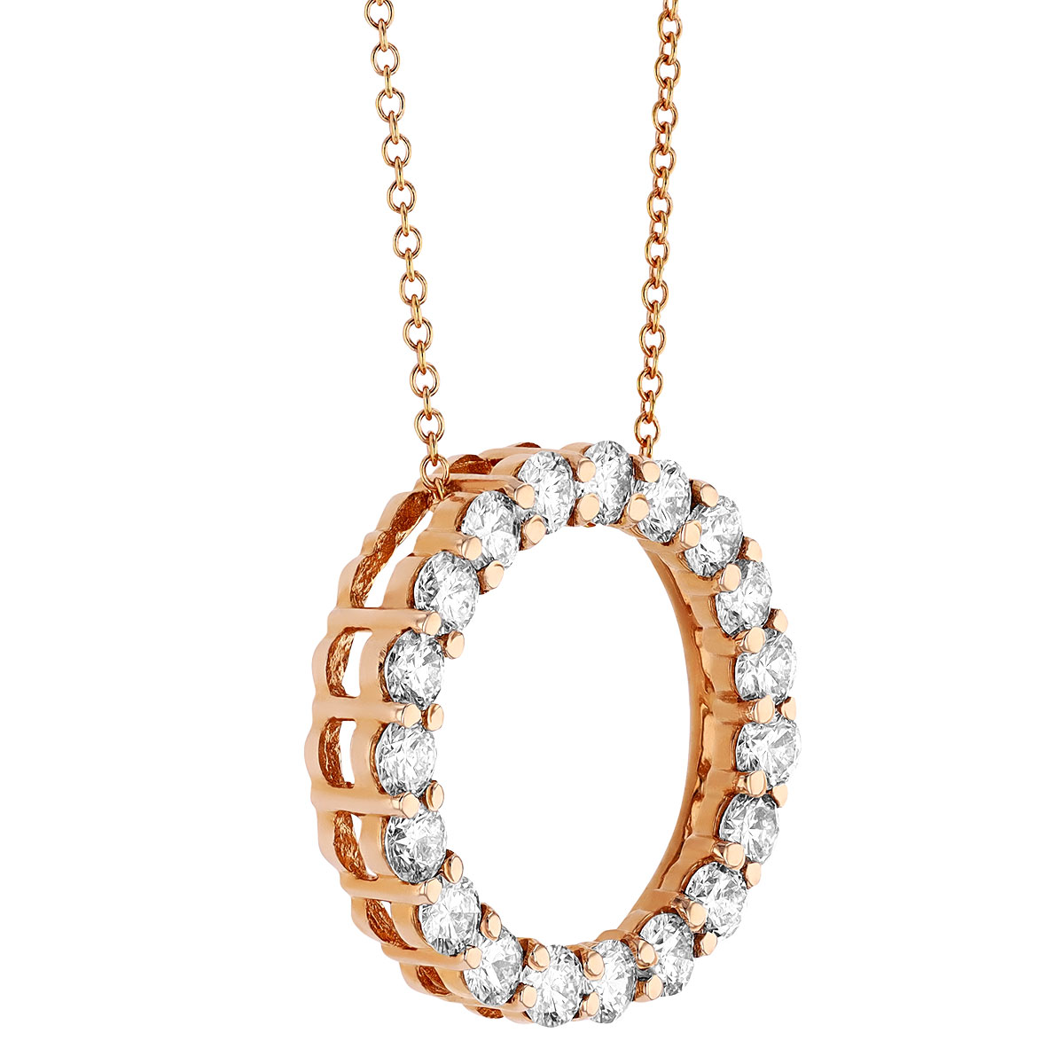 Diamond Open Circle Necklace in Rose Gold, 18