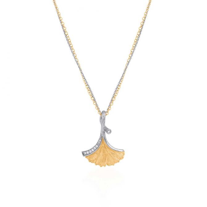 Michael Aram Butterfly Ginkgo Leaf Pendant Necklace with Diamonds in Yellow Gold & Sterling Silver
