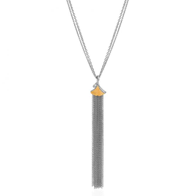 Michael Aram Butterfly Ginkgo Tassel Necklace with Diamonds in Sterling Silver & Yellow Gold