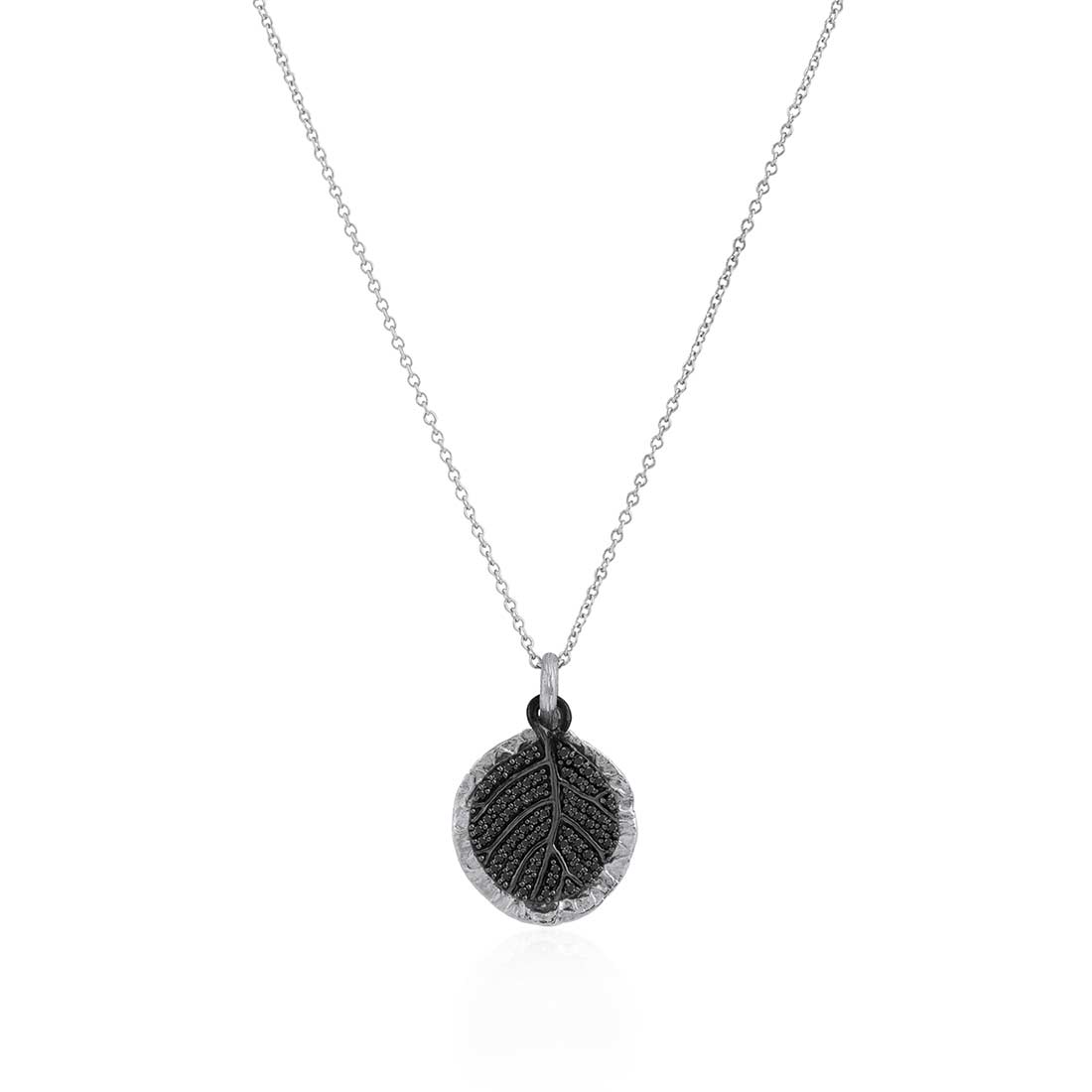 Michael Aram Sterling Silver & Black Rhodium Plated Black Diamond Botanical Leaf Pendant, 18