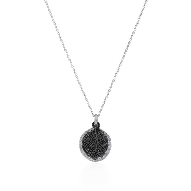 Michael Aram Sterling Silver & Black Rhodium Plated Black Diamond Botanical Leaf Pendant, 18"