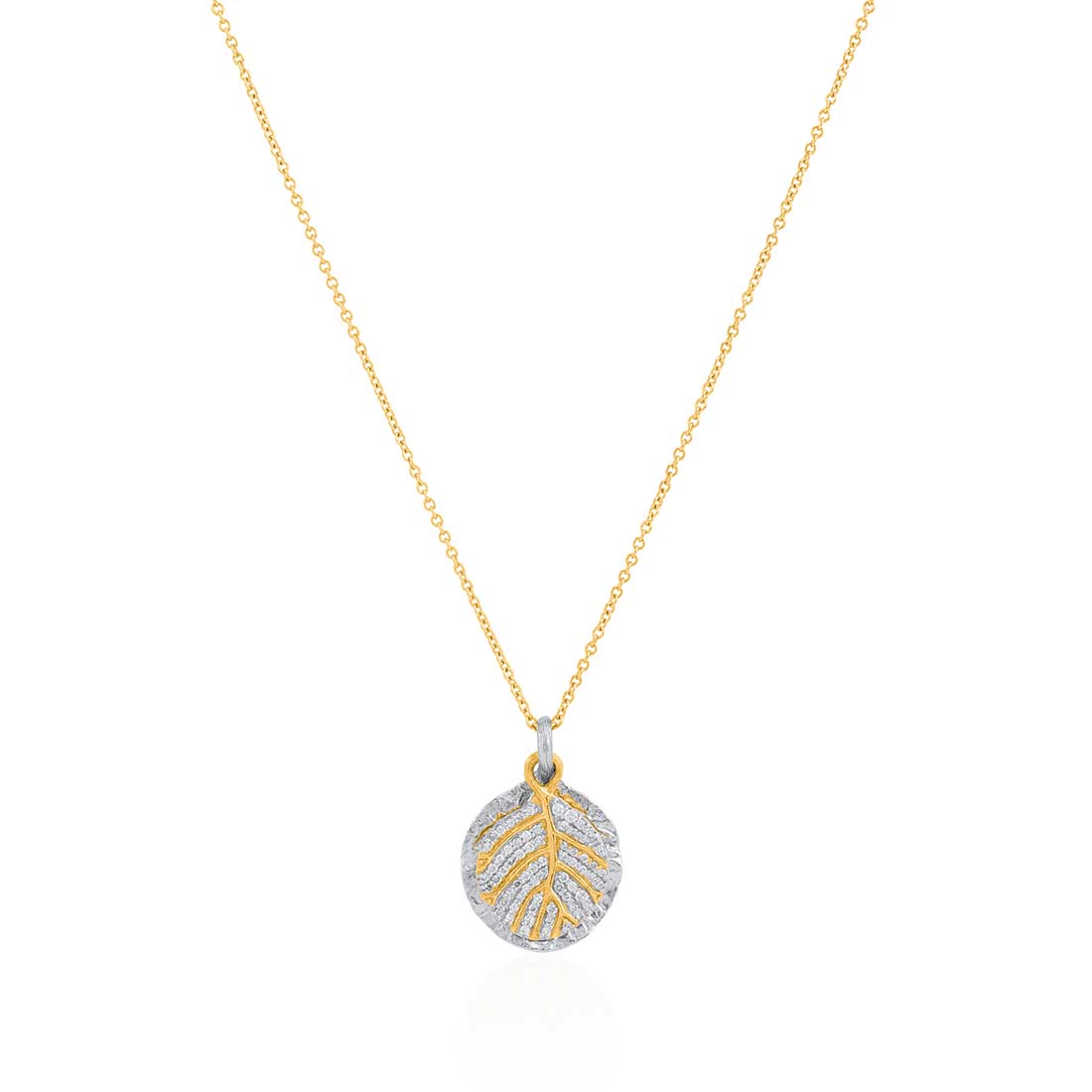 Michael Aram Botanical Leaf Pendant Necklace with Diamonds in Yellow Gold & Sterling Silver