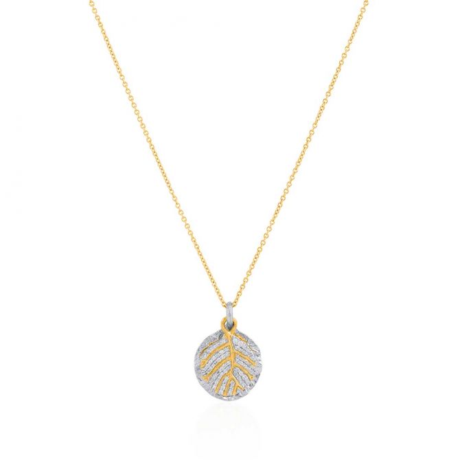 Michael Aram Botanical Leaf Pendant Necklace with Diamonds in Yellow Gold & Sterling Silver