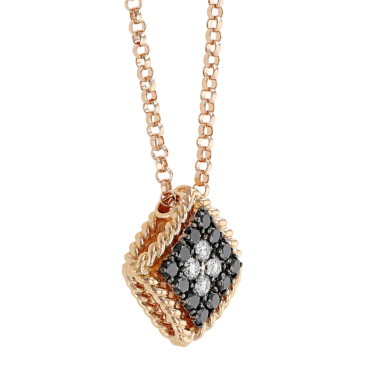 Roberto Coin Palazzo Ducale Black & White Diamond Satin Small Pendant in Rose Gold, 18