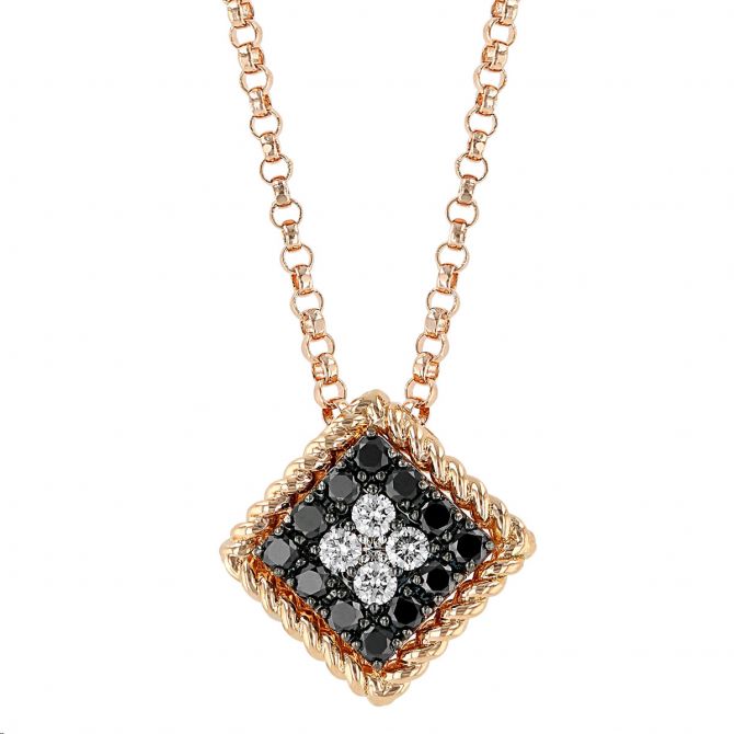 Roberto Coin Palazzo Ducale Black & White Diamond Satin Small Pendant in Rose Gold, 18"