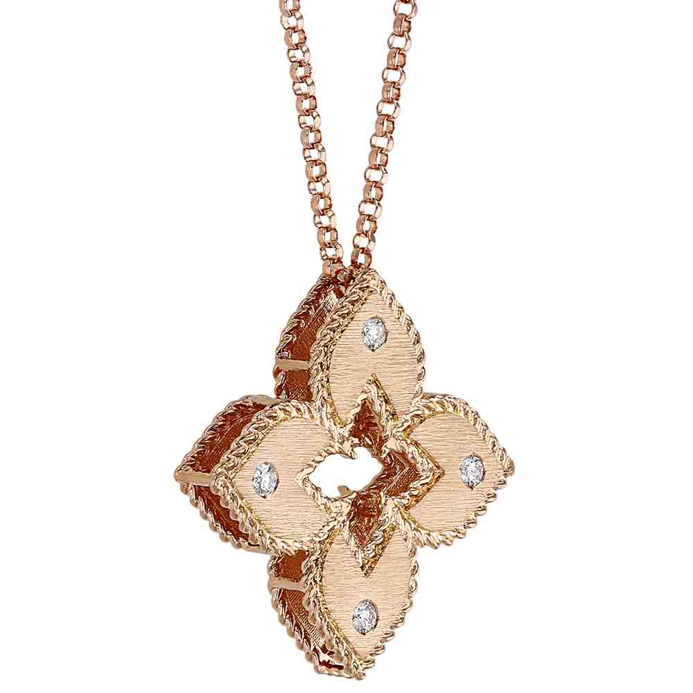 Roberto Coin Venetian Princess Flower Rose Gold Pendant with Diamonds, 18