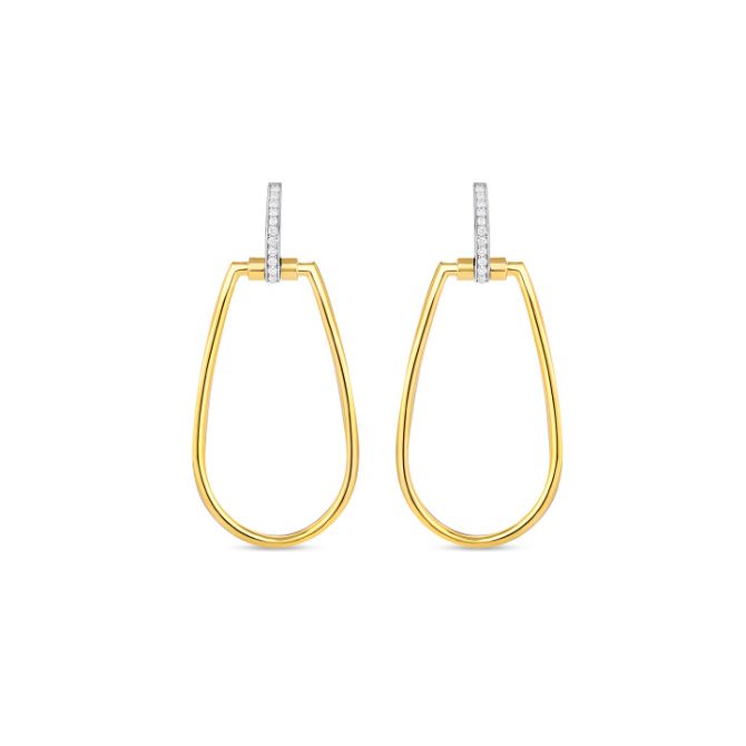 Roberto Coin Classica Parisienne Yellow Gold Oval Dangle Earrings with Diamonds Accents