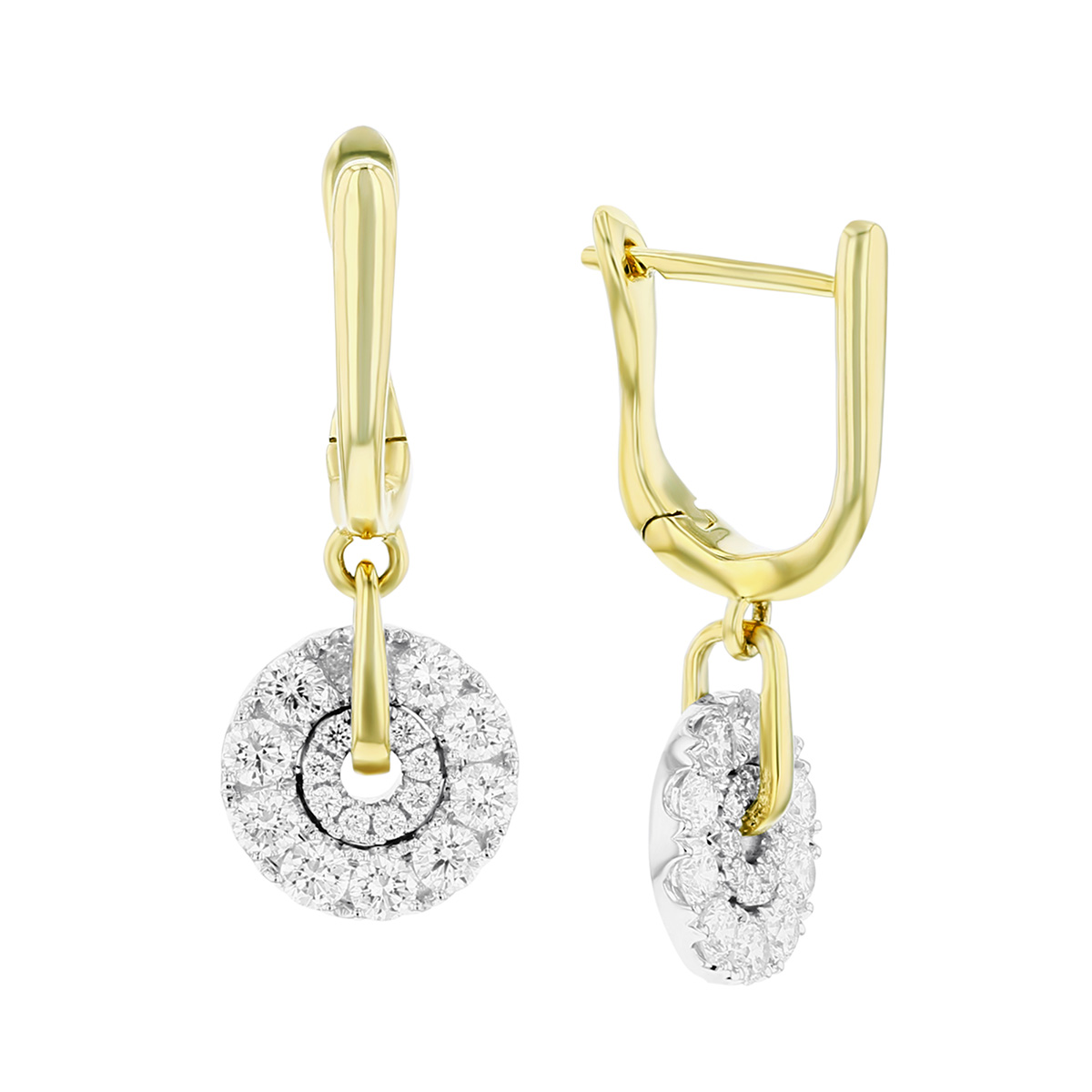 Frederic Sage Diamond Cluster Spinning Circle Drop Earrings in Yellow Gold
