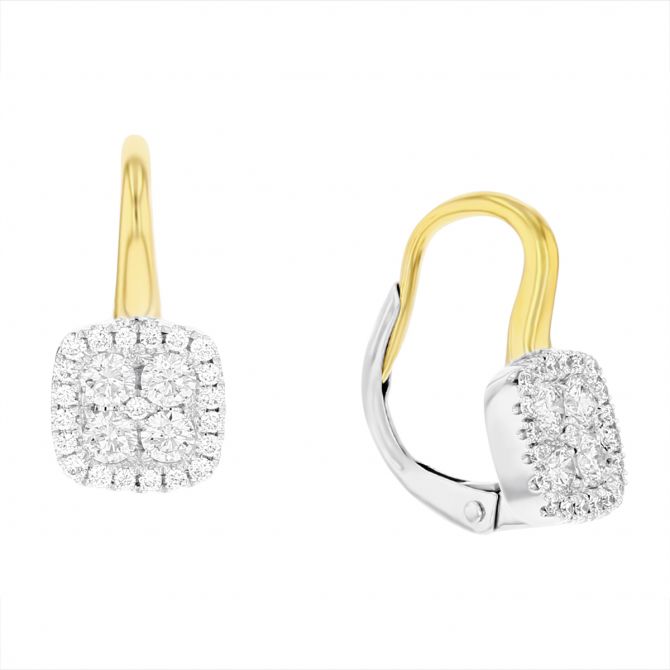 Frederic Sage Diamond Cluster Cushion Shaped Drop Earrings in Yellow Gold