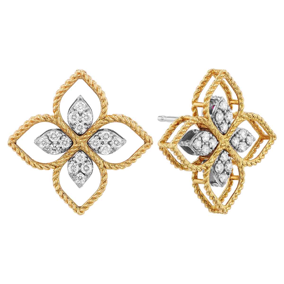 Roberto Coin Principessa Flower Diamond Pavé Two Tone Post Earrings