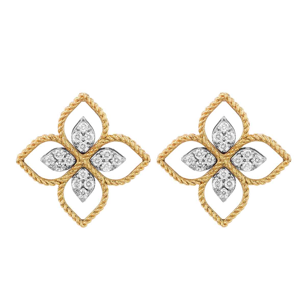 Roberto Coin Principessa Flower Diamond Pavé Two Tone Post Earrings