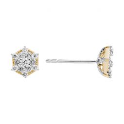 Image for Diamond Cluster Hexagon Stud Earrings in Two Tone Gold