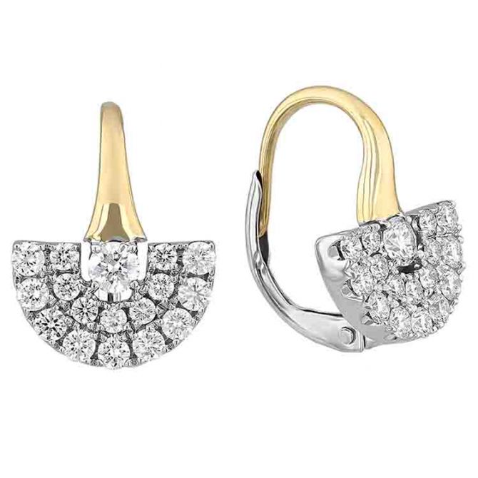 Frederic Sage Diamond Deco Half Moon Leverback Drop Earrings in Two Tone Gold