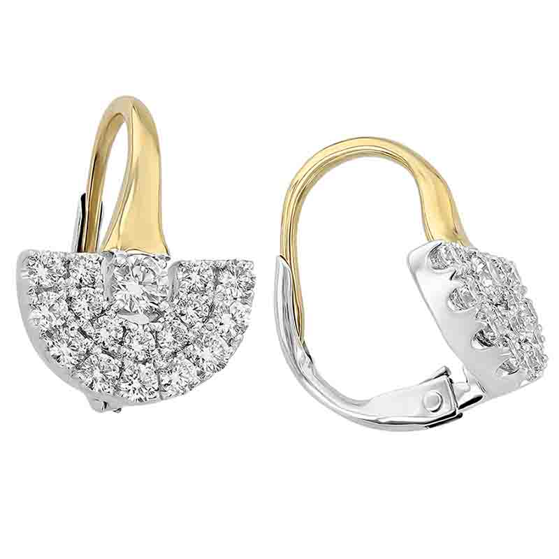 Frederic Sage Diamond Deco Half Moon Leverback Drop Earrings in Two Tone Gold