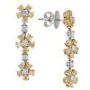 Yellow & White Diamond Flower Two Tone Post Back Drop Earrings