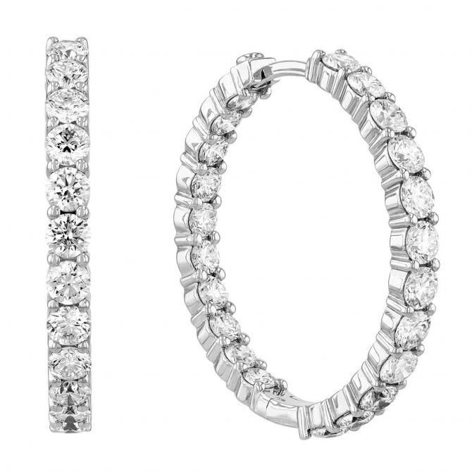 Roberto Coin Small White Gold Inside Out Diamond Hoop Earrings