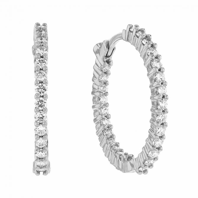 Roberto Coin Small Inside Outside Diamond Hoop Earrings in White Gold, 1.00 cttw