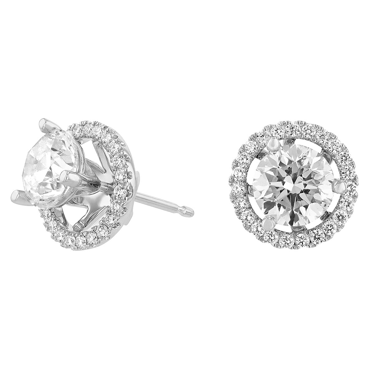 Diamond Halo Round Earring Jackets in White Gold, .23 cttw