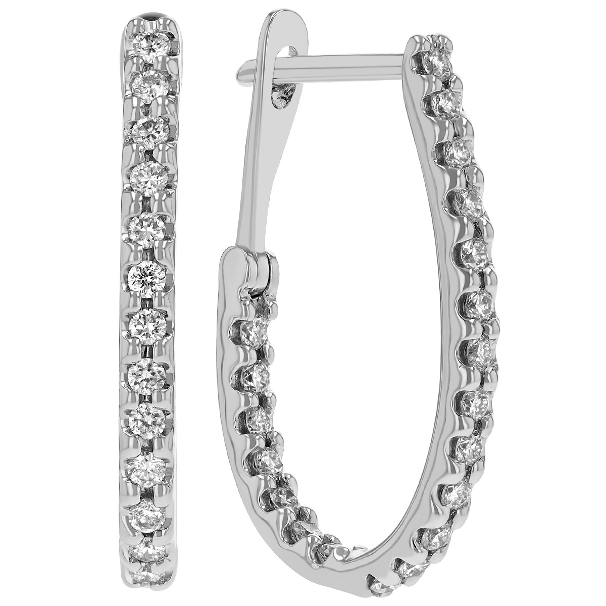 Diamond J-Hoop Earrings in White Gold, 0.44 cttw