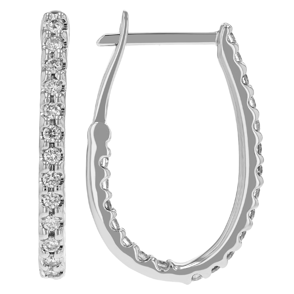 Diamond J-Hoop Earrings in White Gold, 0.44 cttw