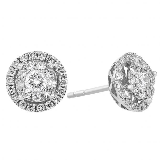 Diamond Cluster & Halo Stud Earrings in White Gold