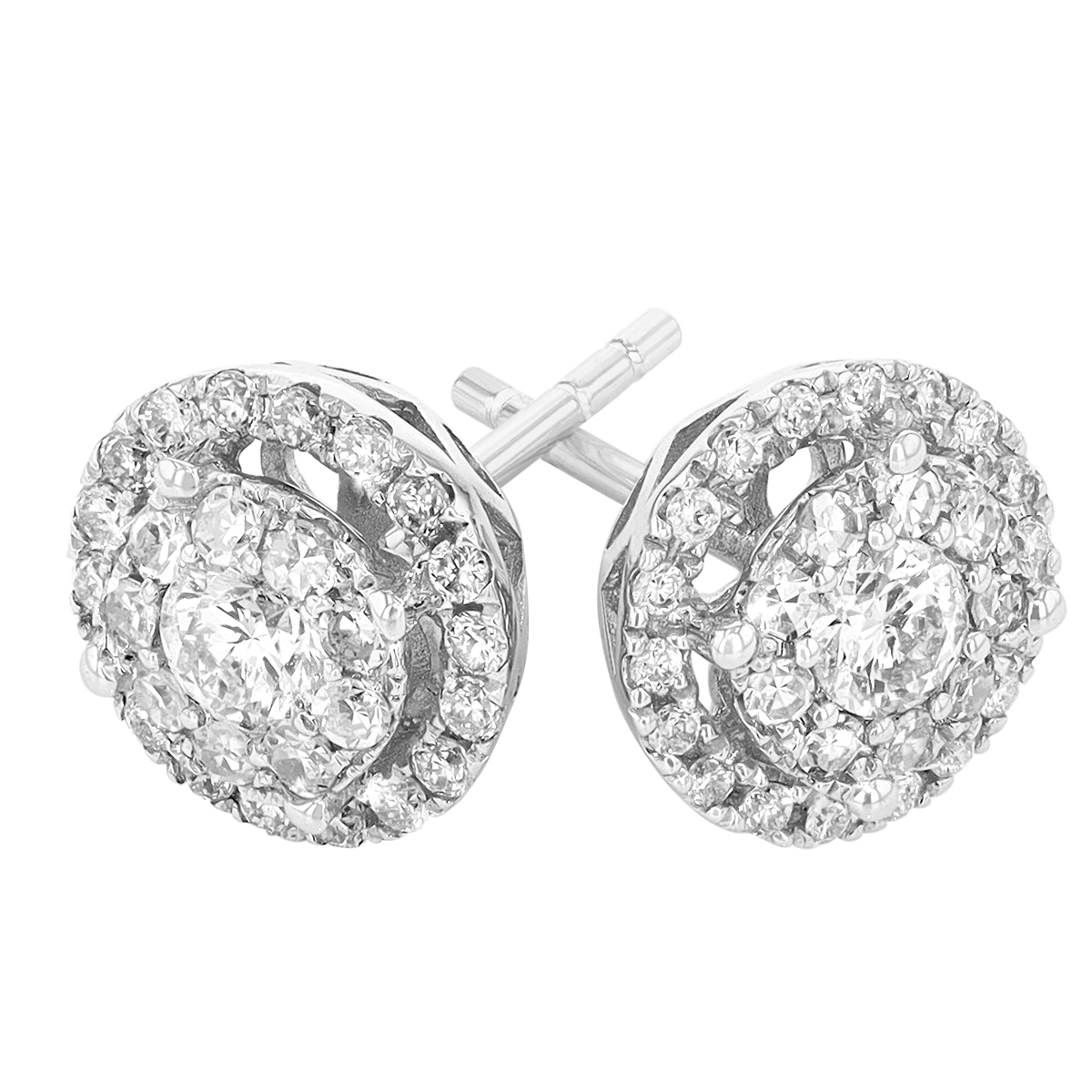 Diamond Cluster & Halo Stud Earrings in White Gold