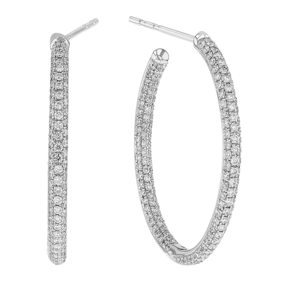 Diamond Pavé Inside Out Hoop Earrings in White Gold, 1.35 cttw
