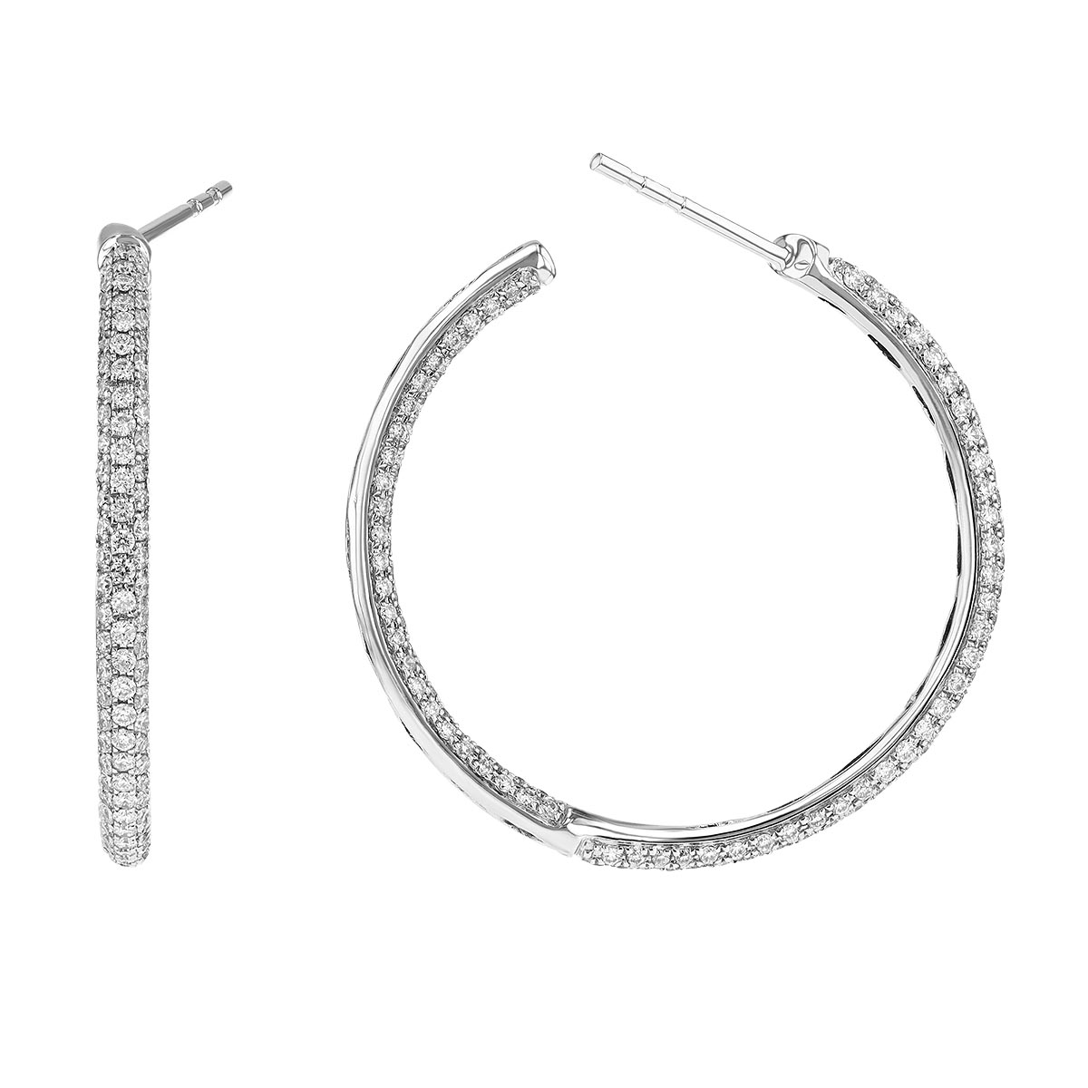 Diamond Pavé Inside Out Hoop Earrings in White Gold, 1.35 cttw