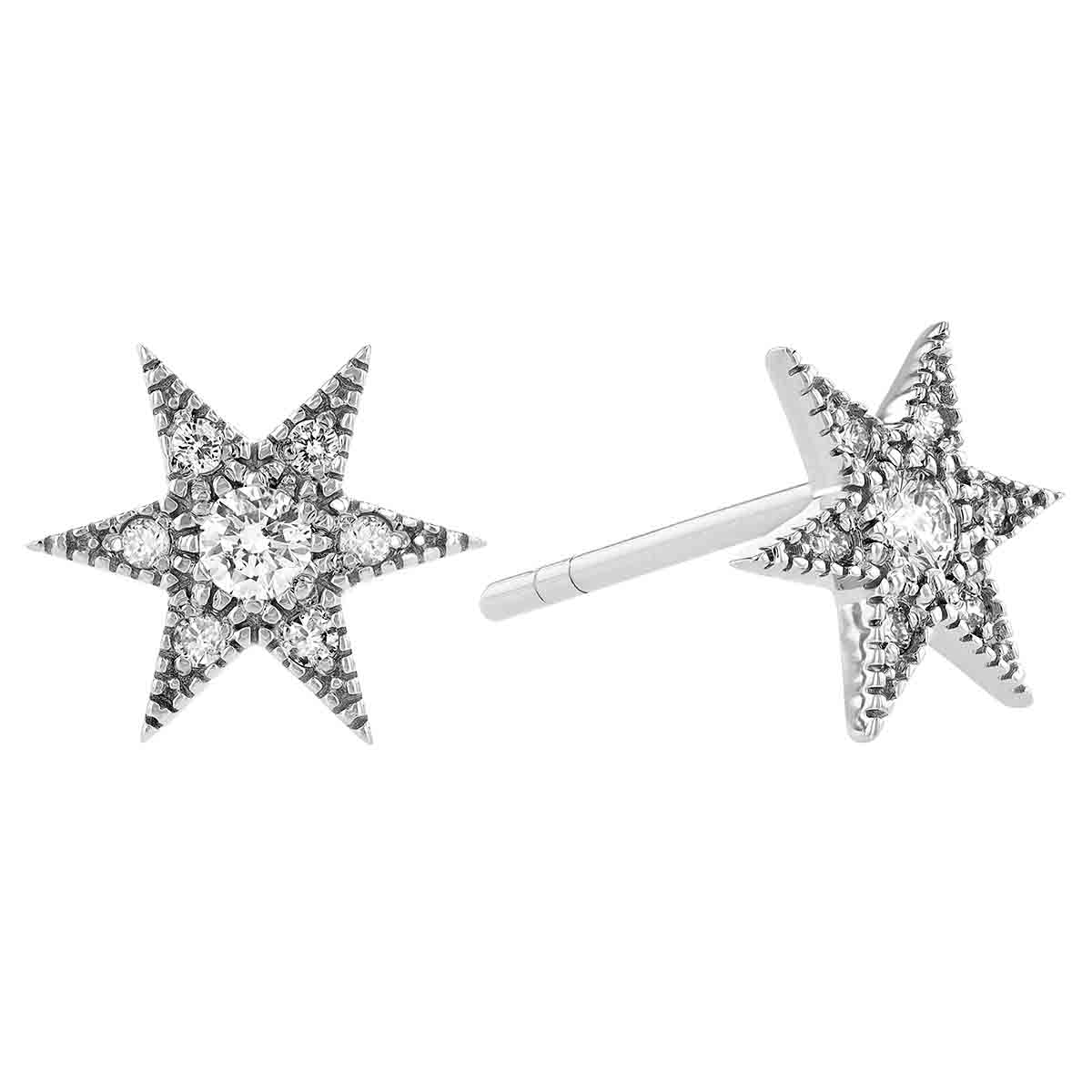 14K White Gold Diamond Star Earrings