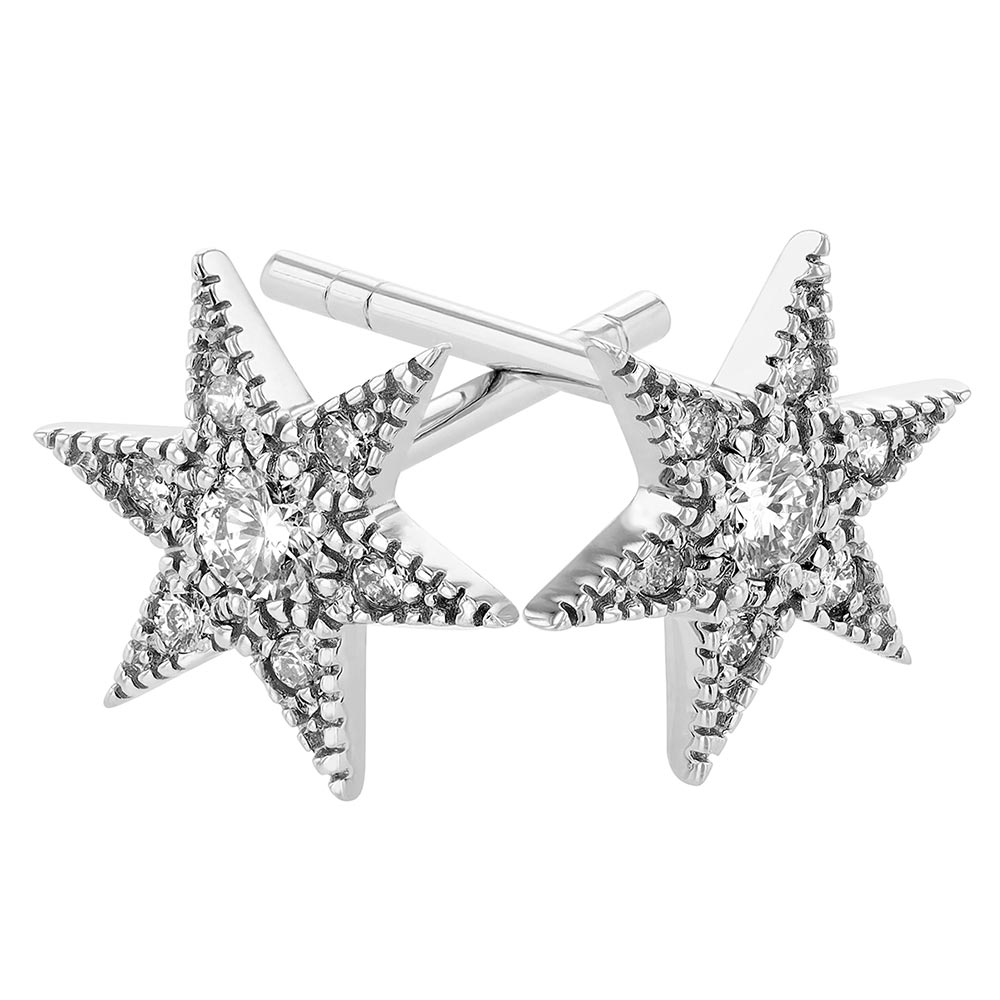 14K White Gold Diamond Star Earrings