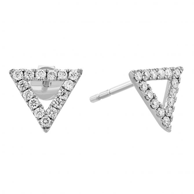 Diamond Open Triangle Stud Earrings in White Gold