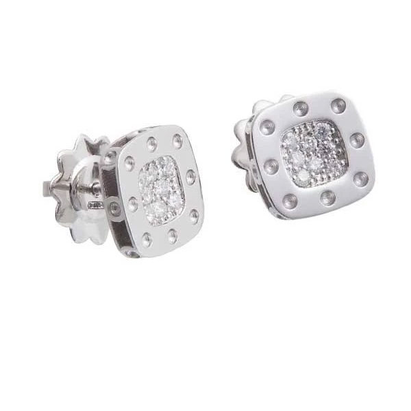 Roberto Coin Pois Moi Diamond Square Post Earrings in White Gold