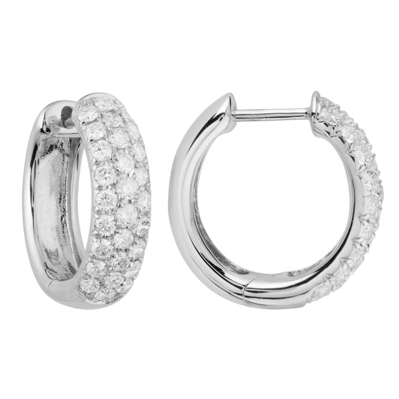 Diamond Pavé 3 Row Hoop Earrings in White Gold, 16 mm, 1.04 cttw